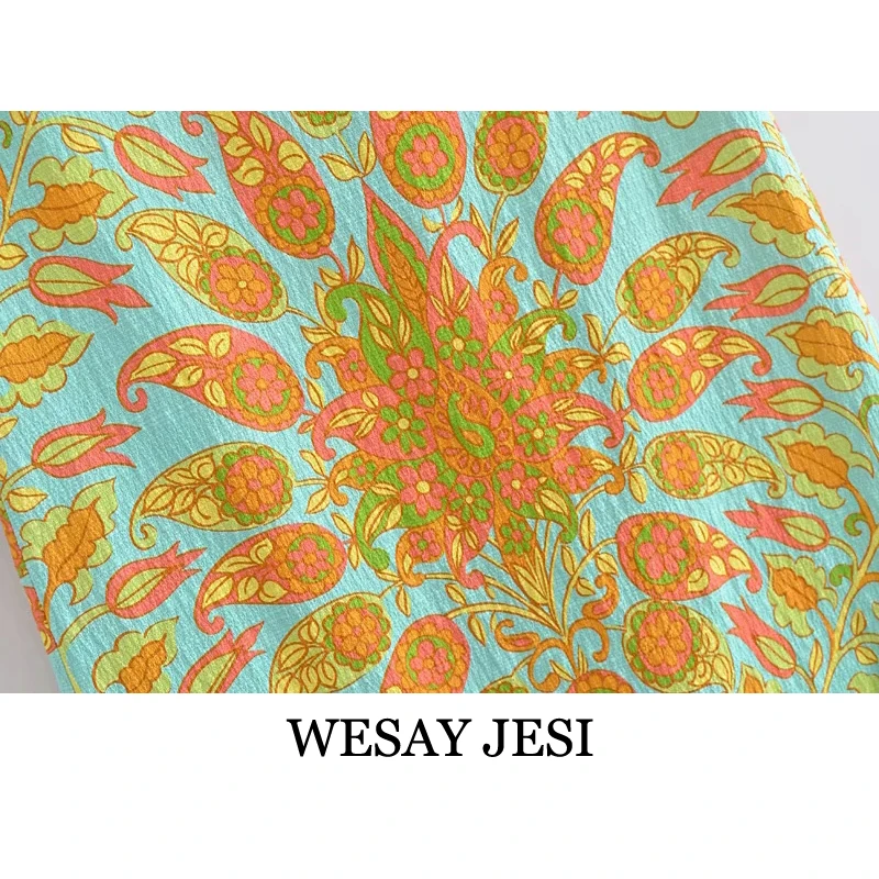 

WESAY JESI Women's Clothing 2021 TRAF High Waist Skirt Printed Knot Back Split Long Skirt Fashion Chic Elegant Sexy Slim Skirt