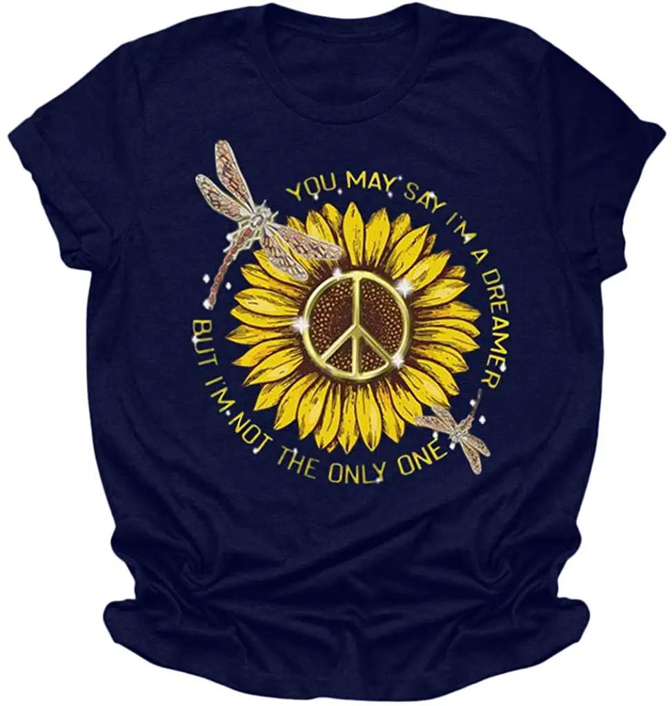 

Women's Sunflower Print Round Neck Short Sleeve T-Shirt Casual Loose Tops New Arrivals Harajuku Tee Summer 2020 Cotton Tshirt