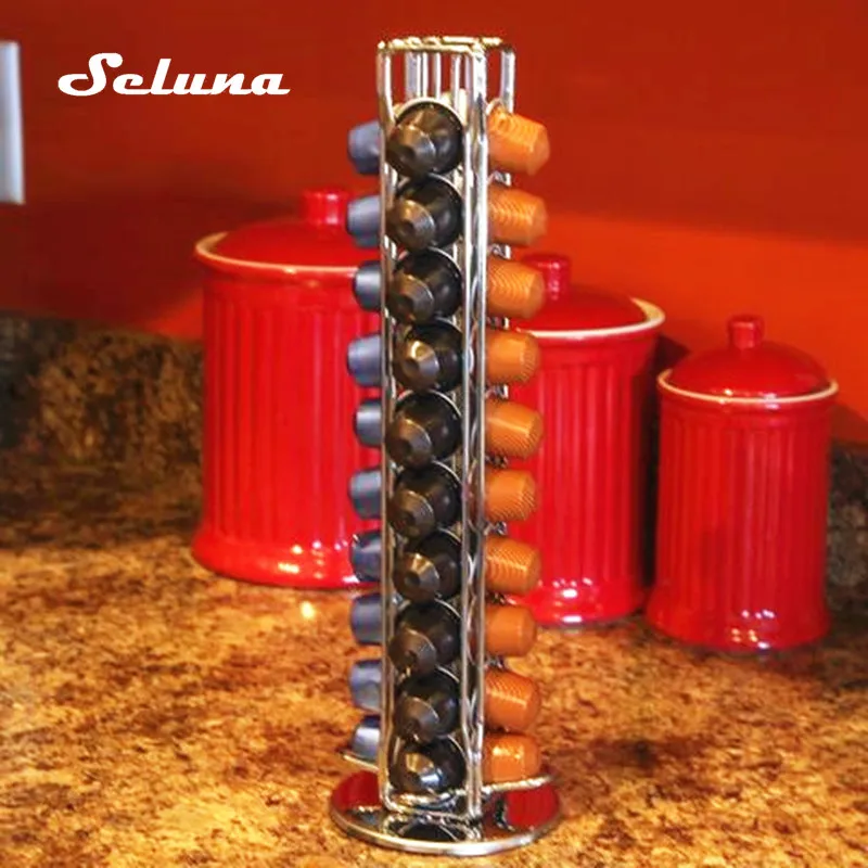 

Seluna Nespresso Coffee Pod Holder Tower Coffee Capsule Stand Steel Storage Rack Iron Plating Coffee Shelves Rotary