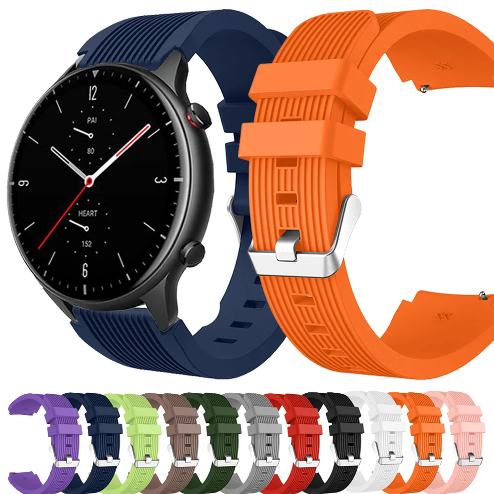 

Ремешок силиконовый для Huami Amazfit GTR 2 2E, спортивный браслет для часов Amazfit GTR 42 мм 47 мм Bip S GTS2 Mini, 20 мм 22 мм
