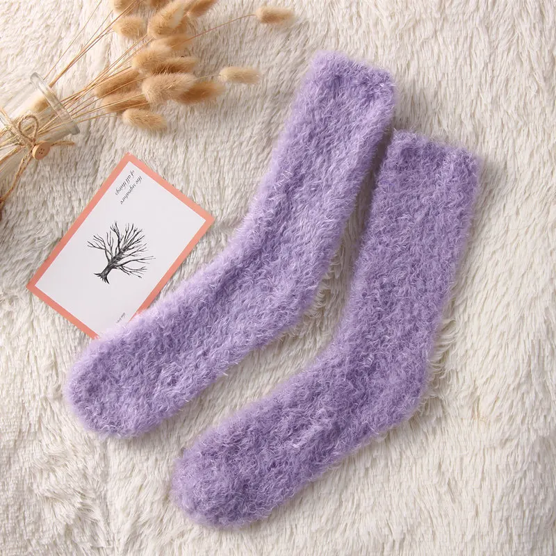 Violet SP& CITY, зимние однотонные женские носки с перьями, имитация норки, кашемировые носки для женщин, удобные, сохраняющие тепло носки - Цвет: Violet