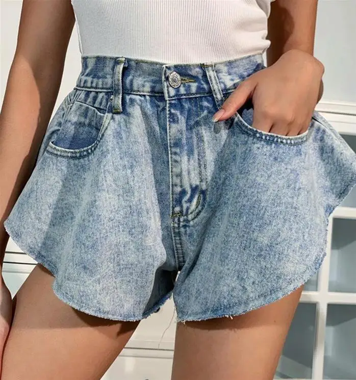 

Summer new style female denim shorts irregular ruffled jeans high waist ruffled flared pants