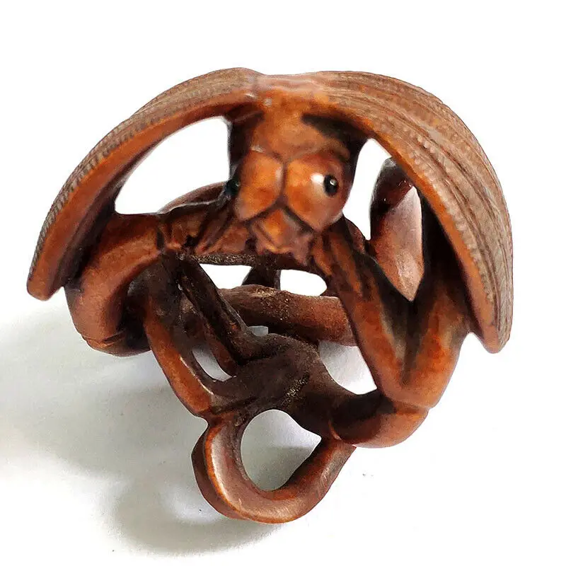 

Коллекционная 2-Дюймовая японская скульптура из бокса 20 лет ручная резка Netsuke миниатюрная яркая Стрекоза-# ZY7681