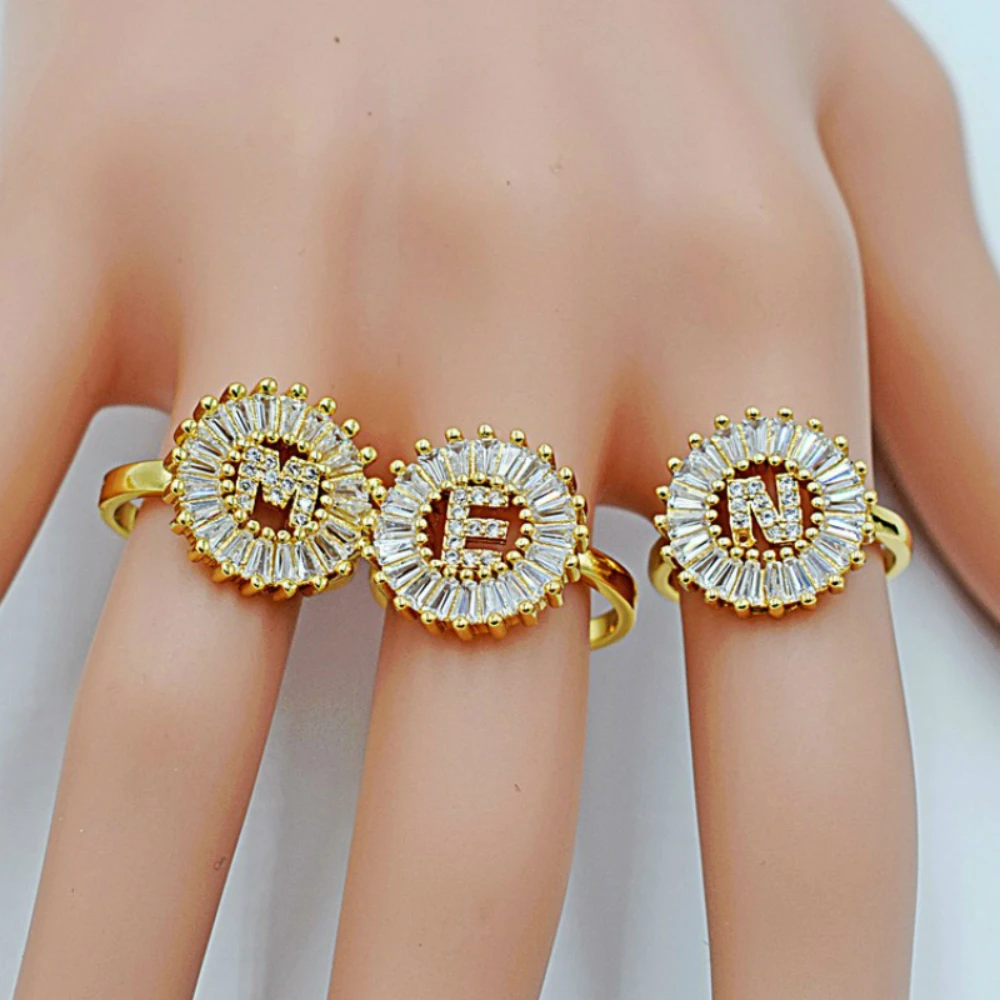 

Charm Zircon 26 English Letter Fashion Ring Copper Micro Inlaid Cubic Zirconia Zircon Cz Ring Size Adjustable