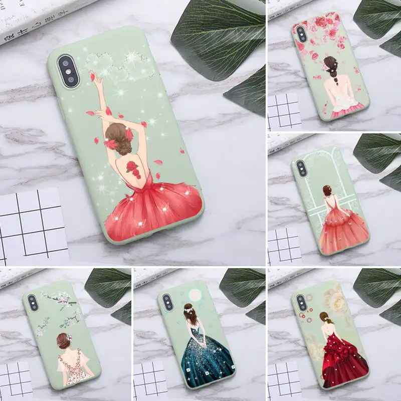 

USAKPGRT Beautiful girl back view Phone Case for iPhone 12 mini 11 Pro Max X XR XS 8 7 6s Plus Candy green Silicone Cases