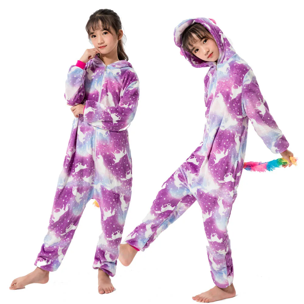 Animal Baby Boys Girls Cartoon Zebra Jumpsuits Children Winter Pajamas Flannel Unicornio Panda Sleepwear Kids Onesies