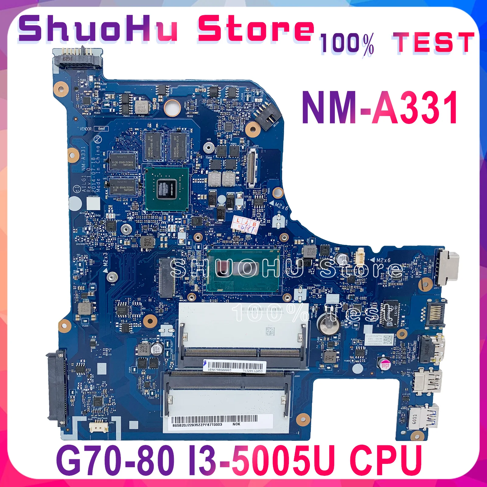 

KEFU NM-A331 Mainboard For Lenovo G70-80 Z70-80 G70-80M Laptop Motherboard NM-A331 I3-5005U GT820/GT840M Test 100% work original