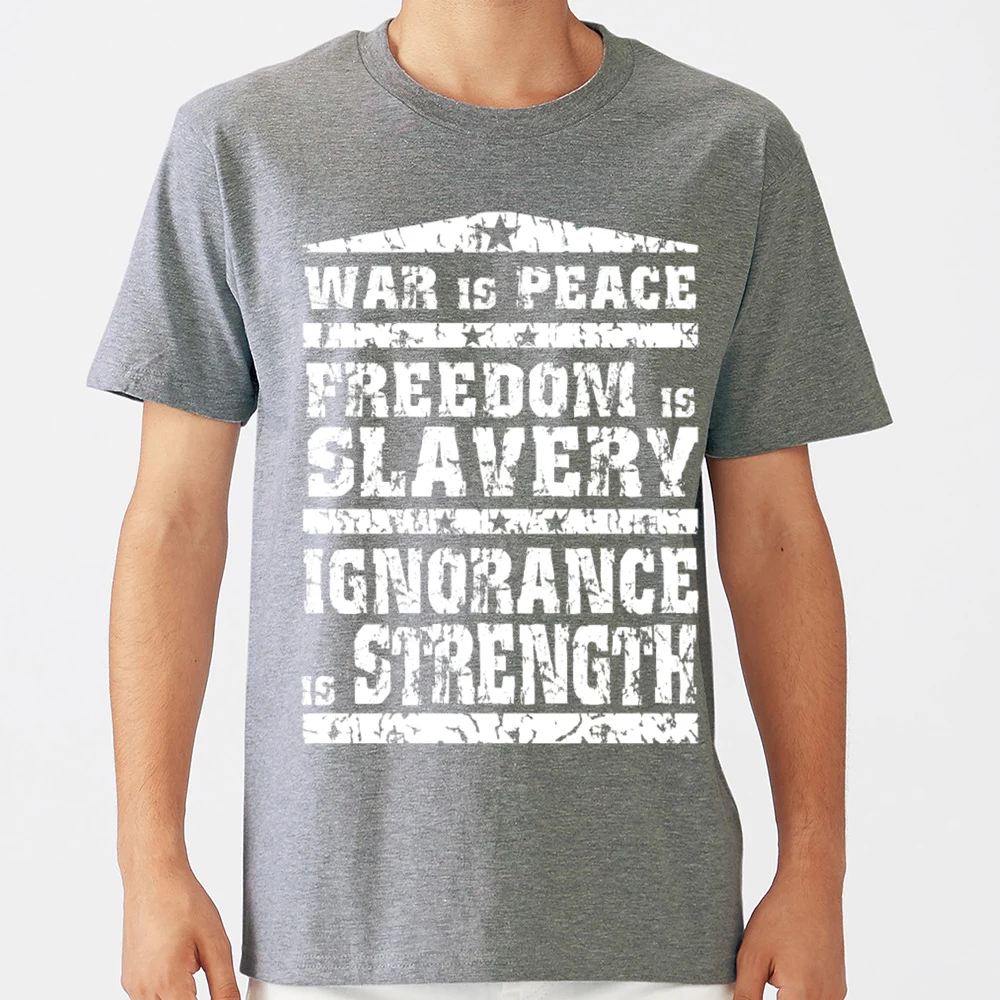 Мужская футболка с надписью war is peace Basic Black Geek Хлопковая мужская XXX модель 1984 года |