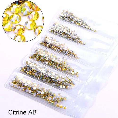 Citrine-AB 1580 шт разноцветные стразы разных размеров без горячей фиксации с кристаллами AB стеклянные плоские стразы для украшения ногтей H0992 - Цвет: Citrine-AB