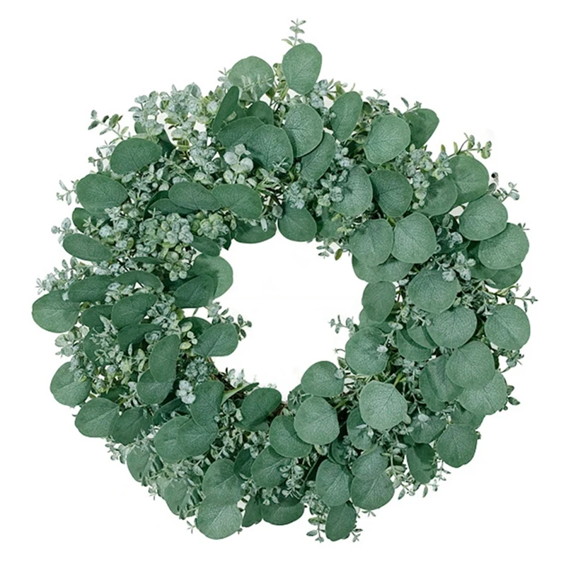 

Artificial Wreath Green Leaf with Rattan Ring, for Front Door Wall Window Wedding Party Farmhouse Garden Home Decor