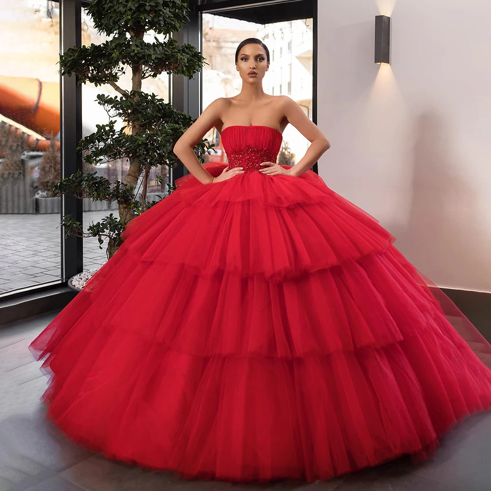 

Красное Бальное Платье Laxsesu, платье для выпускного вечера без бретелек, тюлевые Длинные вечерние платья с кристаллами, модель 2022 года, вечер...