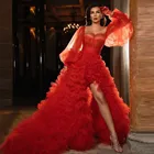 Красные Многослойные тюлевые платья для выпускного вечера 2022 платья для вечеринки прозрачные с длинными рукавами пышные тюлевые женские платья для фотосъемки на заказ