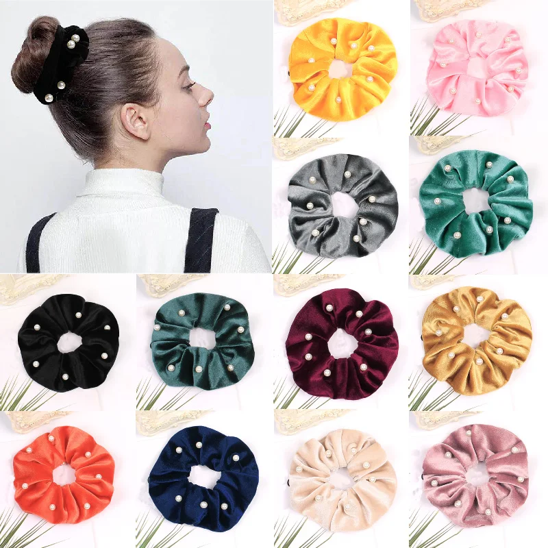 

women scrunchie Hair velvet scrunchies With Pearl Hair Holder Stretchy Elastic Hair band for women girls hair accessories