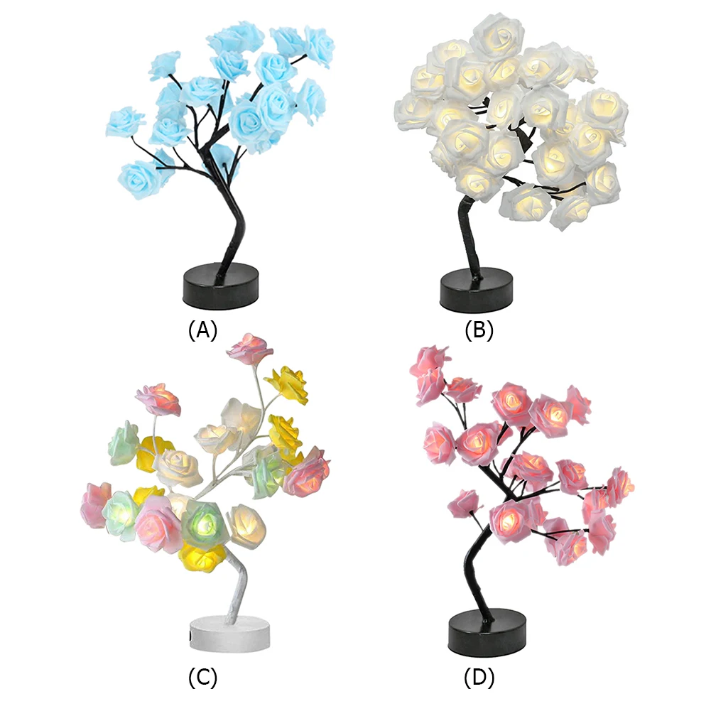 

Night Lights Party Wedding Home Decor Gift USB Rose Bouquet LED Tree Table Lamp Sleeping Light Bedside Table Lamp
