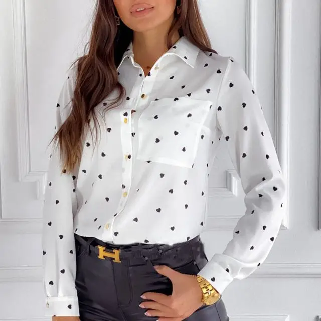 

Spring Long Sleeve Dot Women's Shirt Elegant Turn-down Collar Shirts Female Autumn Fashion Office Casual Clothes Ladies