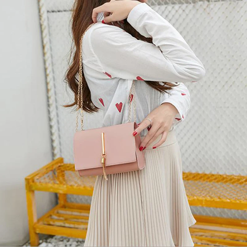 

Mini Chain Bags Single Shoulder Small Square Bag European American Simple Tassel Pendant Shopping Diagonal Cross Package