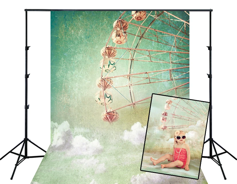 

Фотофон HUAYI с изображением колеса обозрения облаков неба фотобудка фон для новорожденных Детский день рождения студийный фон