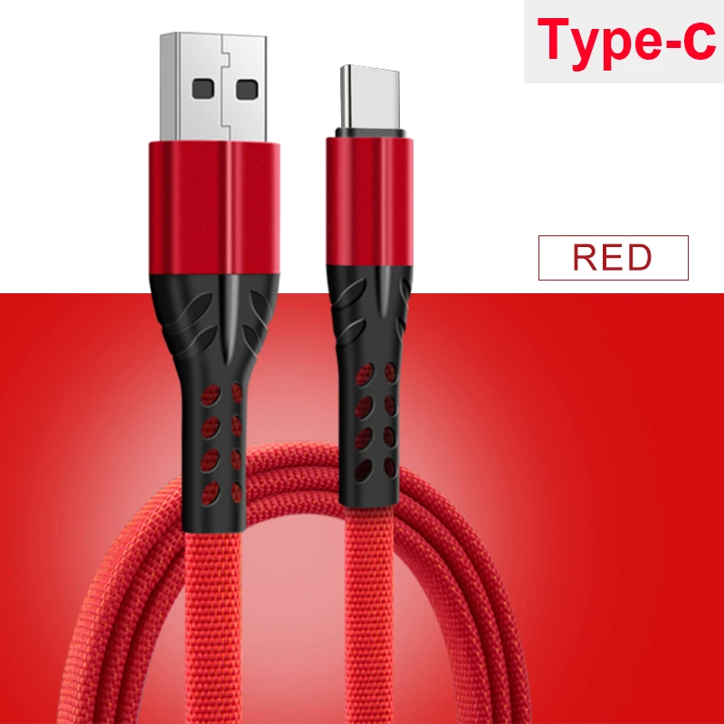 Red For Type C Кабель usb type C а, кабель для быстрой зарядки, тканый нейлоновый кабель для мобильных телефонов, зарядное устройство для iPhone, Micro usb type-C, передача данных - Цвет: Red For Type C
