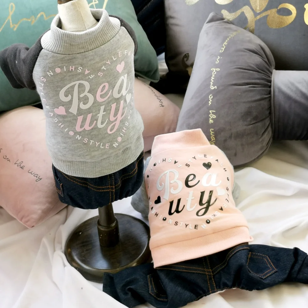 Розовый серый цвета одежда для собак на осень и зиму 2019 теплые комбинезоны