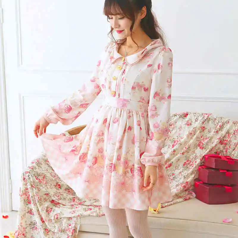 Шифоновое платье с завышенной талией бабочкой и принтом клубники|Женские платья|