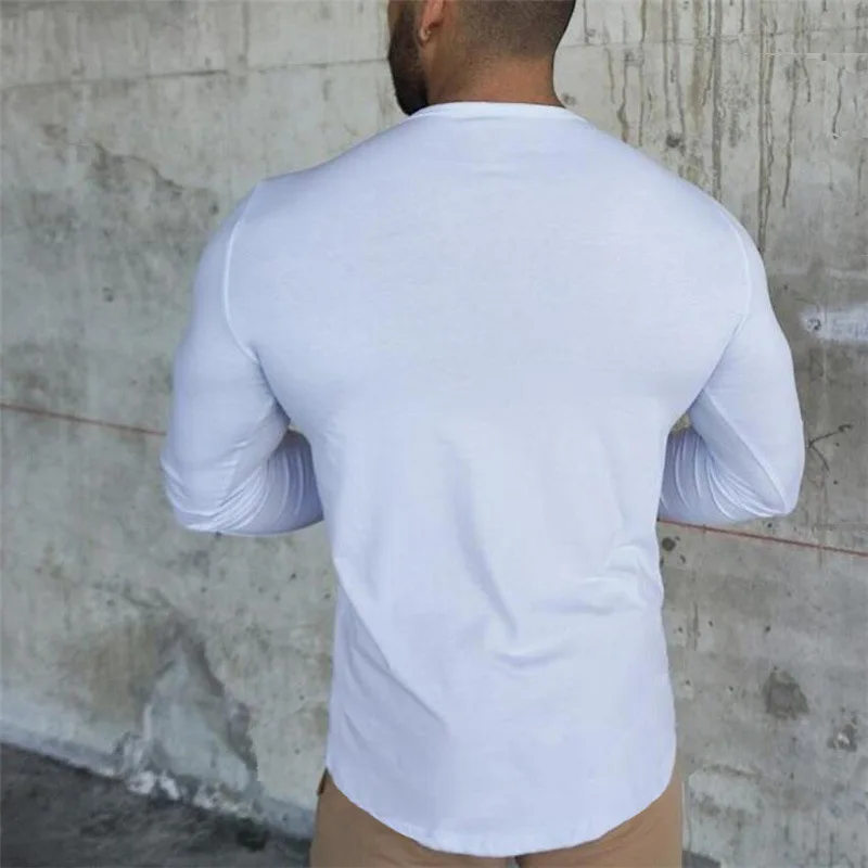 

Solid Fitness T-shirt Men's Pure Cotton Breathable Sports Top Spring Autumn Fashion Slim Long Sleeve T Shirt Men Casual Clothes
