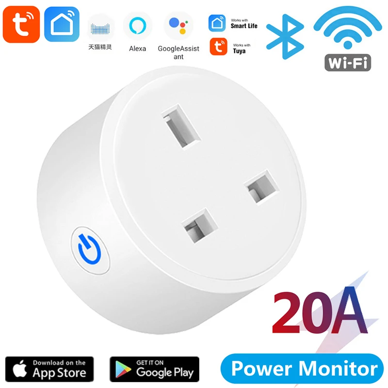 

20A Wireless Socket Tuya Smart Wifi Plug Via Smart Life APP Remote Control With Timing Overcharge Function For Alexa Google Home