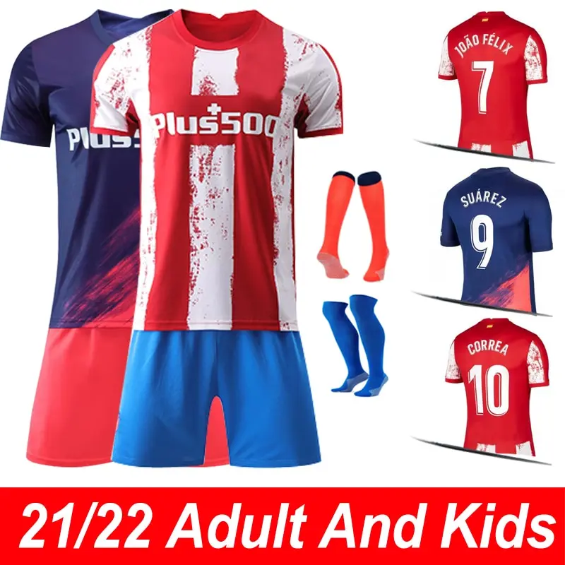 

2021 2022 Atletico Madrides Home and Away Soccer Jerseys JOAO FELIX SUAREZ CORREA Adults And Kids Kit Football Shirt Custom Spot