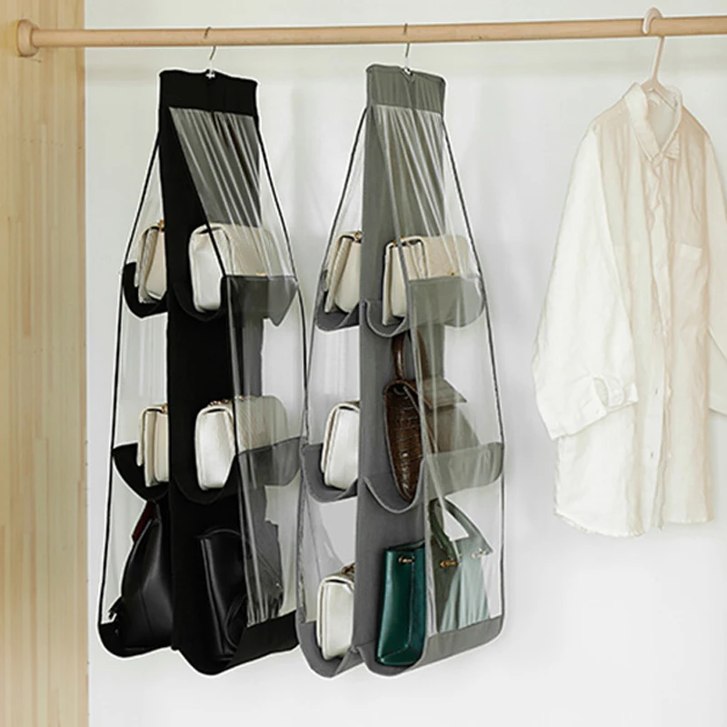 &quot6 Pocket Hanging Handbag Organizer for Wardrobe Closet Transparent Storage Bag Door Wall Clear Sundry Shoe with Hanger Pouc | Дом и сад