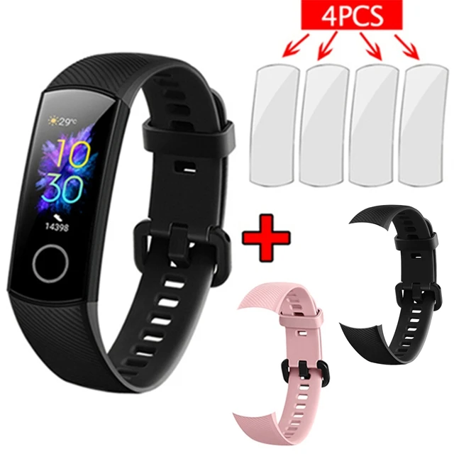 add pink black strap Смарт-браслет huawei Honor band 5 AMOLED huawei smartwatch с кислородом крови пульсометр ftness трекер сна спортивные часы - Цвет: add pink black strap