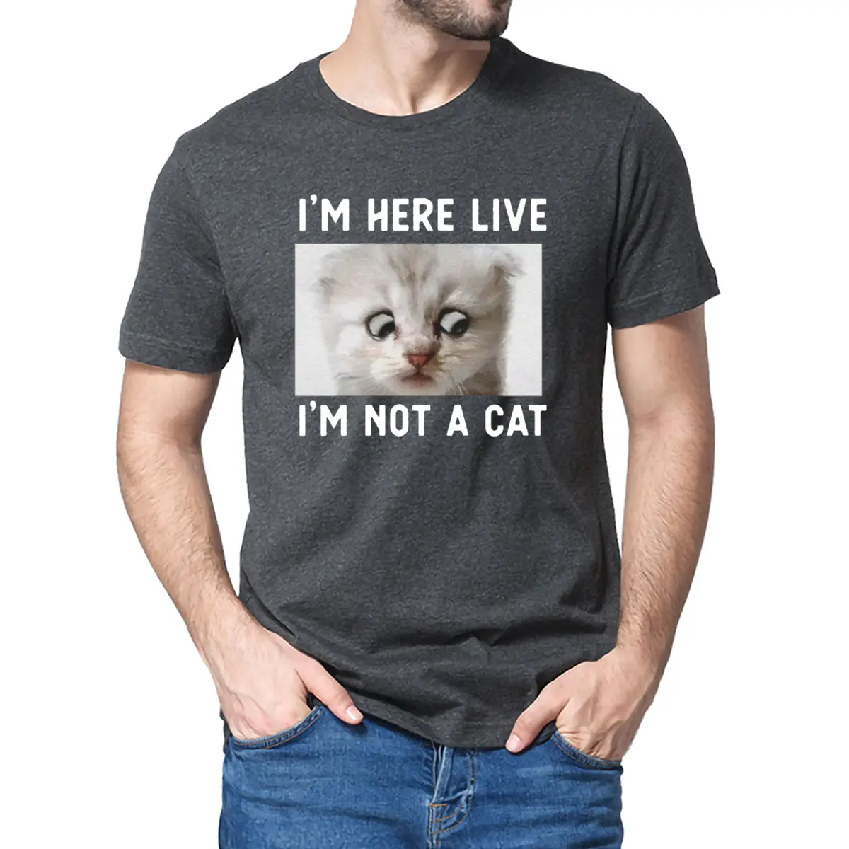 

Unisex I'm Here Live I Am Not A Cat Funny Video Zoom Call Cat 100% Premium Cotton Summer Men's T-Shirt Women Soft Top Tee Gift