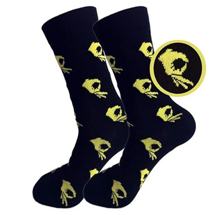 18 Colors Men Unisex Winter Knitted Mid-Calf Long Crew Socks Funny OK Gesture Printed Hip-Hop Trendy Cotton Hosiery Skateboard - Цвет: 16