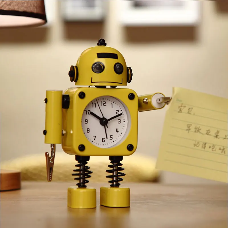 

Creative Student Alarm Clock Metal Children Cartoon Clock Robot Bedroom Small Alarm Clock Home Decoration Clock Desk Tools LD388