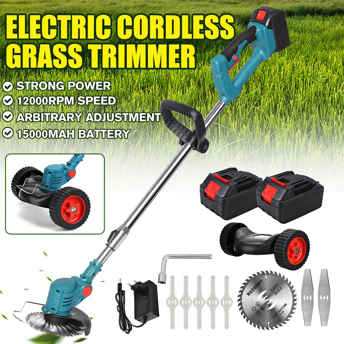 

1880W 15000mAh Electric Grass Trimmer Lawn Mower Wireless No-Dead Angle Hedge Branch Trimming Garden Weeder For Makita Battery