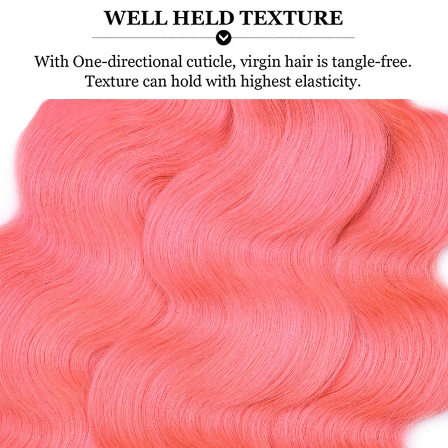 

Rose Pink Bundles With Lace Frontal Pre Colored Body Wave Human Hair Peruvian Bundles With 13*4 Lace Frontal Remy Human Hair