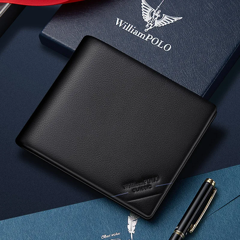 WILLIAMPOLO New 2021 short Wallet mens slim Credit Card Holder Bifold Genuine Leather Multi Card Case Cowhide Ultra-thin Wallet