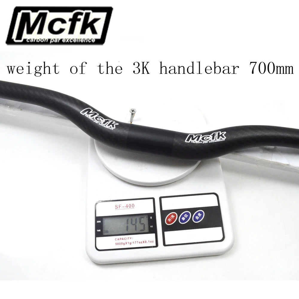 MCFK полностью углеродный MTB руль для велосипеда 3K из волокна, руль для горного велосипеда 31,8 мм, плоский руль 25,4 мм, матовый