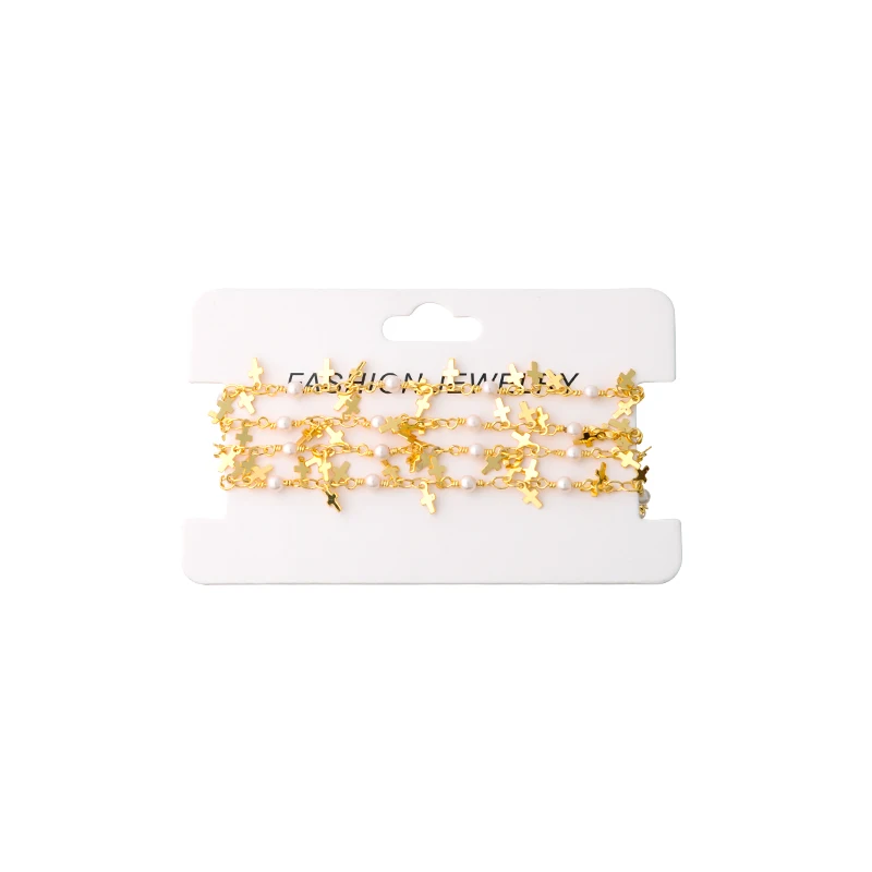 

1m/lot Gold Color Heart Wafer Shape Cross With Beads Pendant Craft Chain Necklace Bracelet For Women DIY Jewelry Making Findings