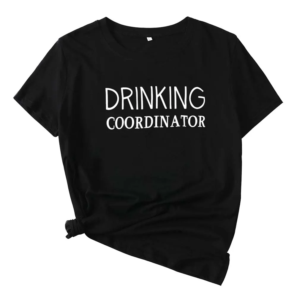 

Mikialong Drinking Coordinator T Shirt Women Cotton Funny Tshirt Women Short Sleeve Drink Wine Graphic Tees Women Top