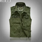 Джинсовый жилет мужской армейского зеленого цвета, рваный жилет из денима, приталенная куртка без рукавов, большие размеры, весна