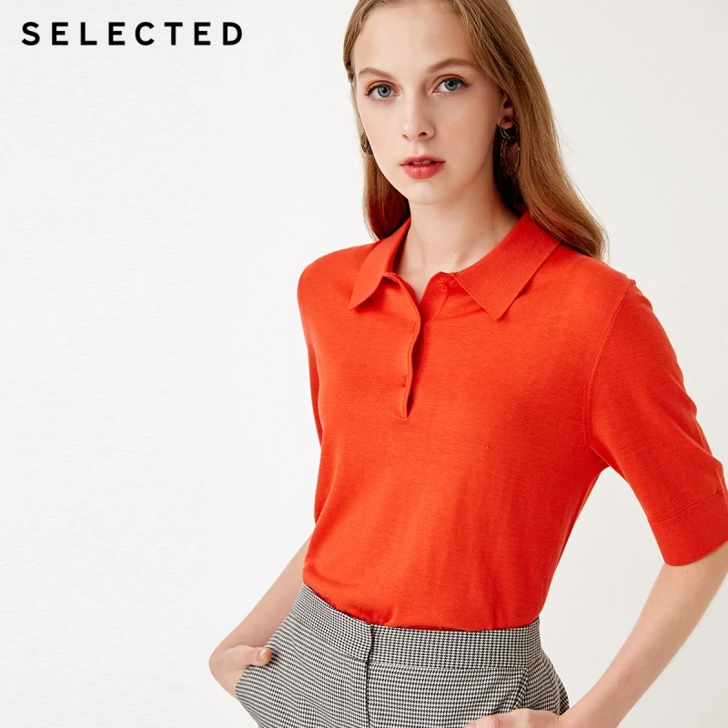 Женская шелковая трикотажная рубашка с отложным воротником и рукавами до локтя S