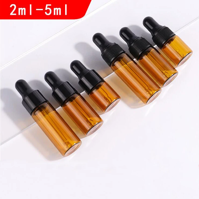 

100pcs 2ml 3ml 5ml Empty Dropper Bottle Amber essential oil Glass Brown Drop for massage Cosmetic Pipette Bottles Refillable