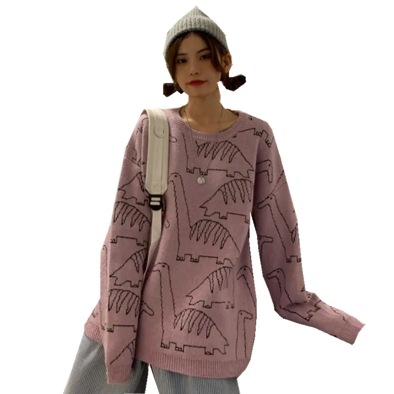 

Женский вязаный свитер с круглым вырезом, с длинным рукавом