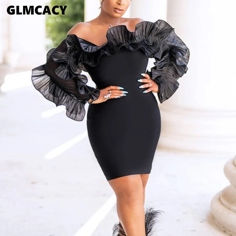 Женское облегающее платье с длинным рукавом и открытыми плечами сексуальное