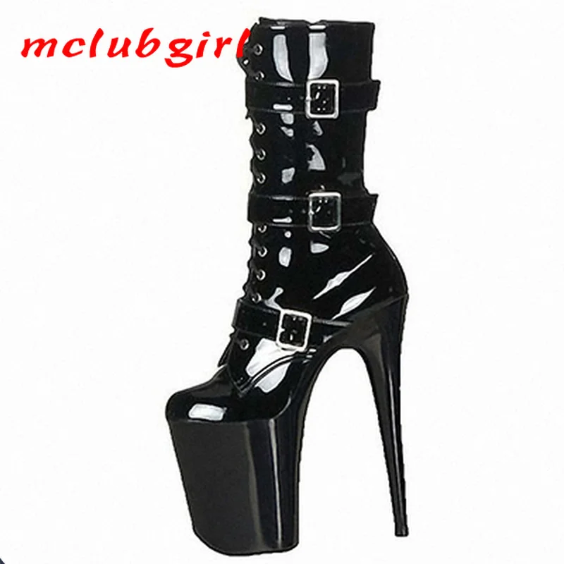 Mclubgirl/модные рыцарские Сапоги на каблуке 20 см гладиаторы Прозрачные черные