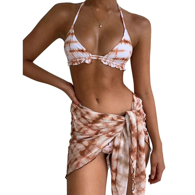 

New three-piece leopard print skirt swimsuit
