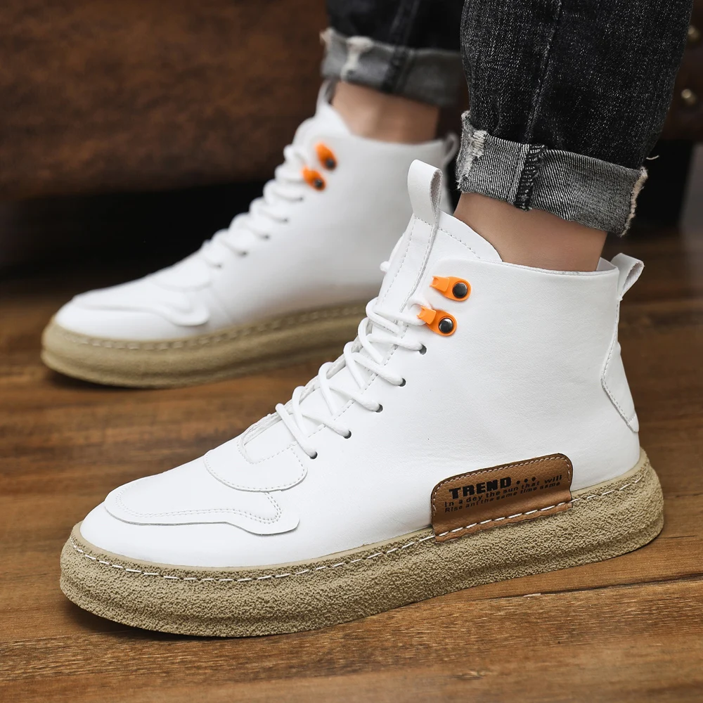 

Comfortable Black Sneakers Men Fashion Casual White High Top Shoes New Sport Walking Shoes Sneakers Men Trend Leather Shoes Male