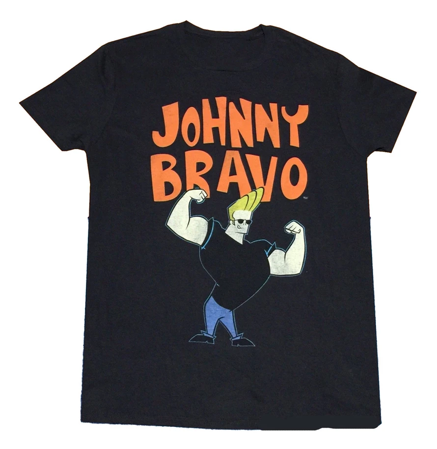 Футболка с героями мультфильмов из Johnny Bravo Черная Мужская Ретро ТВ шоу футболка