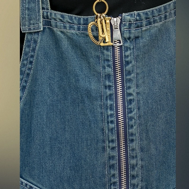 

Korean Version Loose Casual Washing Water Denim Strap Pants Women's 2021 Spring Jumpsuit Color Contrast Foreign Style High Waist