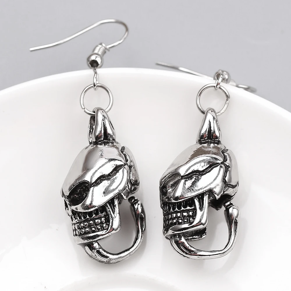 Металлические серьги-подвески в стиле ретро панк Череп Модный женский ночной