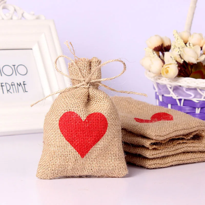 5 шт. 10x14 см натуральные грубые джутовые сумки конфетные для свадебной вечеринки